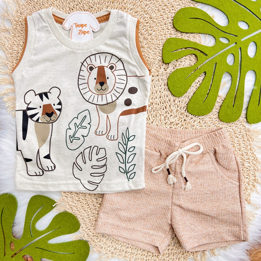 Conj. Regata Safari e Bermuda em Linho - Areia